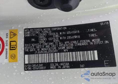 2018 Lexus Rx 350L Premium z USA, uszkodzony, nr VIN JTJDZKCA6J2002491